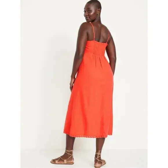 Old Navy Linen Blend Slip Dress Womens XXL Tall Warm Sunset Orange Summer Casual - Picture 4 of 11